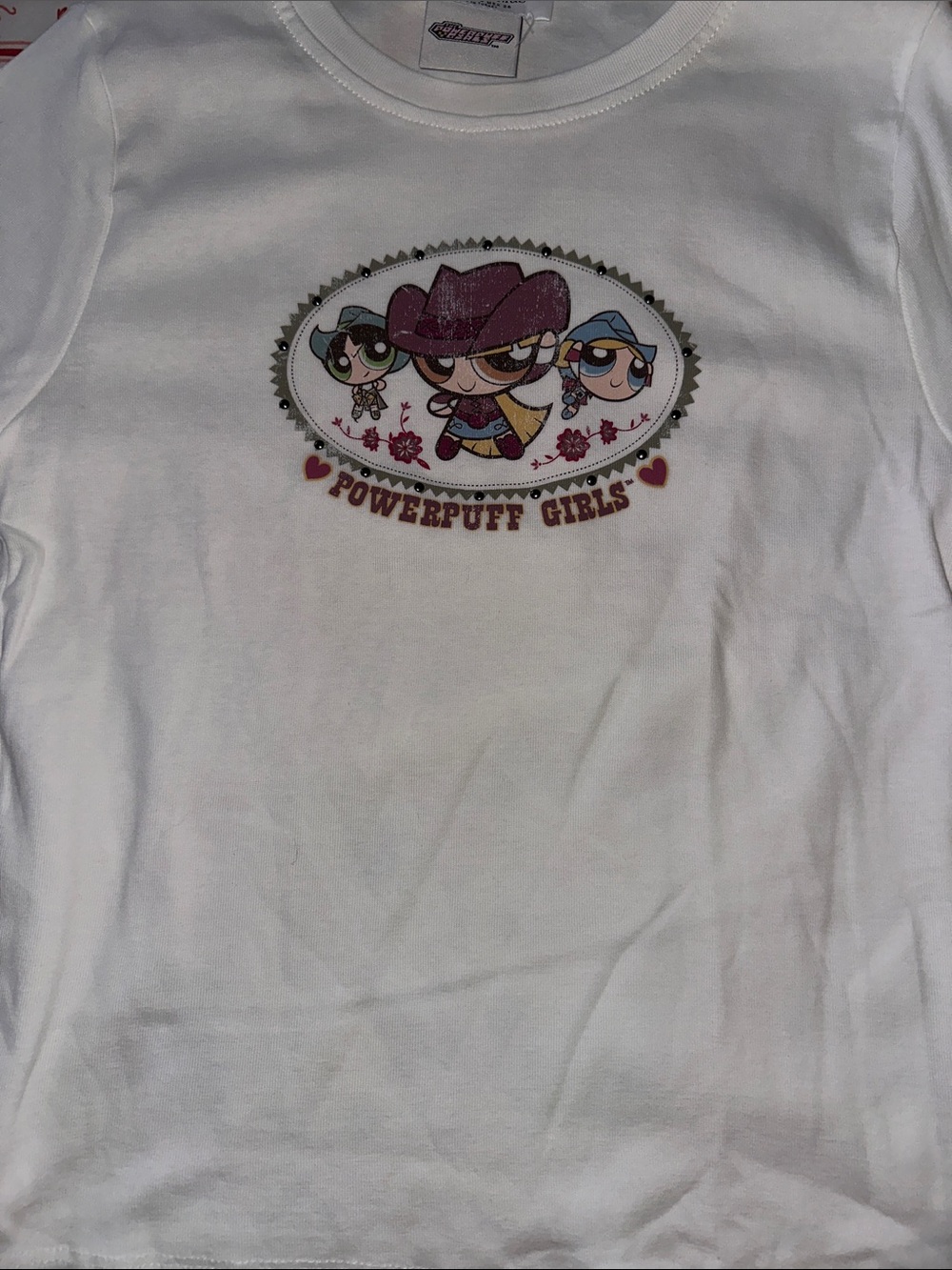 NWOT stradivarius White Powerpuff Girls Graphic Tee with Pink and Blue Accents